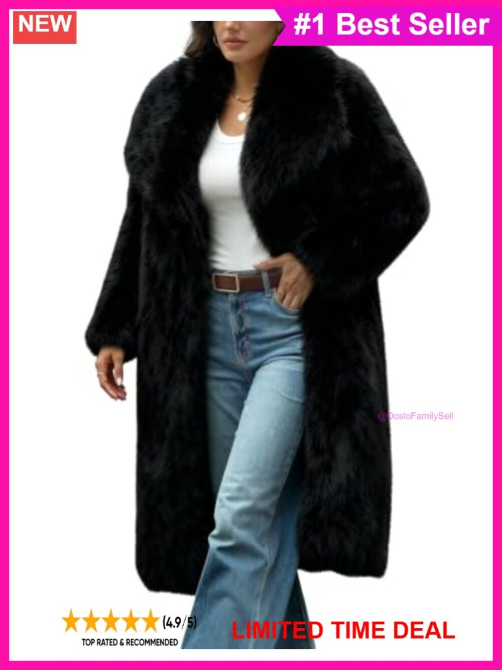 Faux Fur Long Coat Winter Fluffy Jacket Button Front Lapel